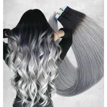 Extensii Tape In White Platinum Ombre 1B Grey